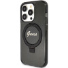 Guess GUHMP15XHRSGSK Ring Stand Script Glitter MagSafe-hardcase voor Apple iPhone 15 Pro Max, zwart