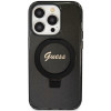 Guess GUHMP15XHRSGSK Ring Stand Script Glitter MagSafe-hardcase voor Apple iPhone 15 Pro Max, zwart