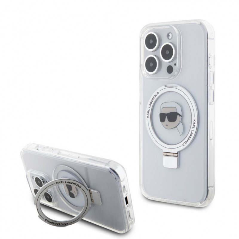 Karl Lagerfeld KLHMP15LHMRSKHH Ring Stand Karl Head MagSafe hardcase voor Apple iPhone 15 Pro