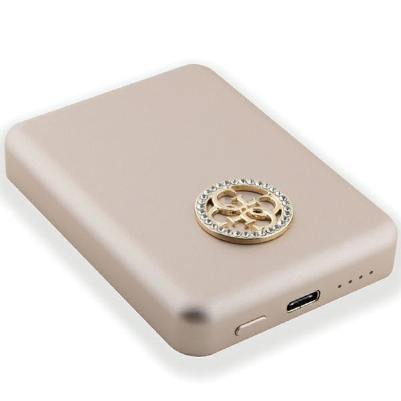 Guess GUPBM3AL4DMD Powerbank 3000 mAh, 5 W, MagSafe 4G Strassed Metal Logo, goud