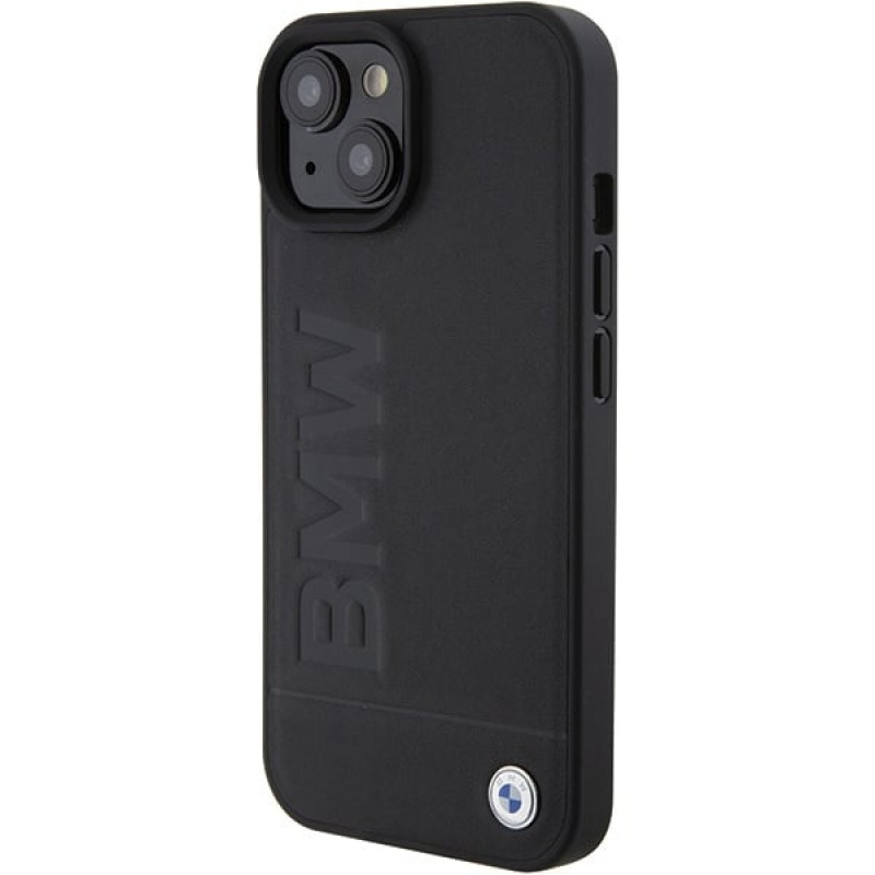 BMW BMHCP15MSLLBK Leren Hot Stamp hardcase voor Apple iPhone 15 Plus / 14 Plus, zwart