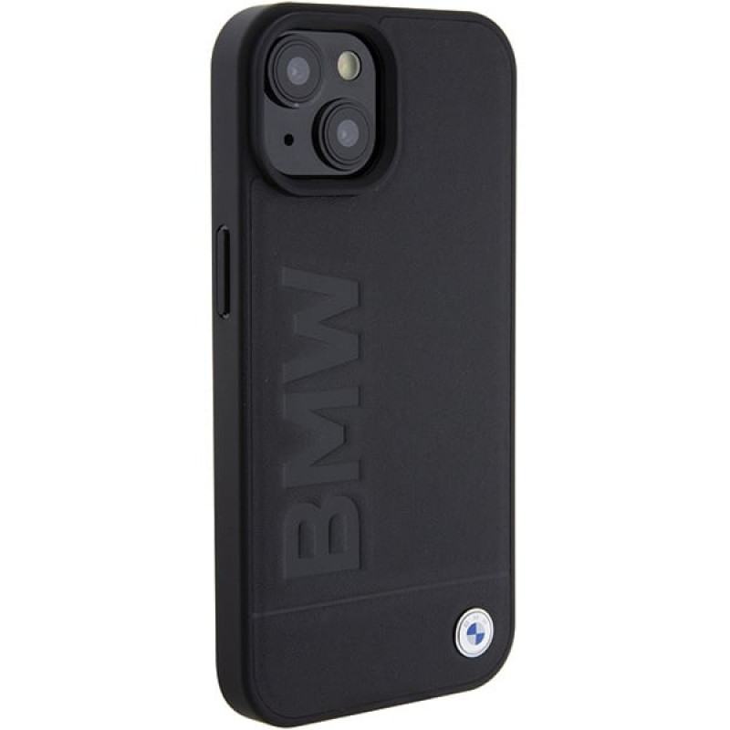 BMW BMHCP15MSLLBK Leren Hot Stamp hardcase voor Apple iPhone 15 Plus / 14 Plus, zwart