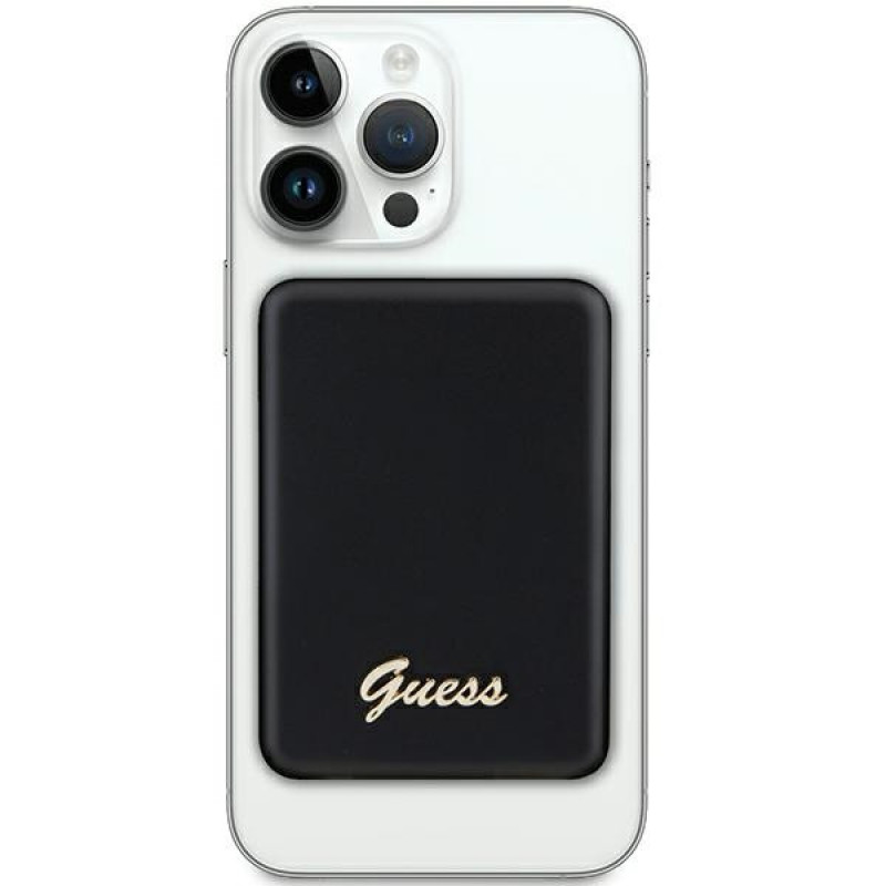 Guess GUPBM3ALGSGK Powerbank 3000 mAh, 5 W, MagSafe Metal Script Logo, zwart