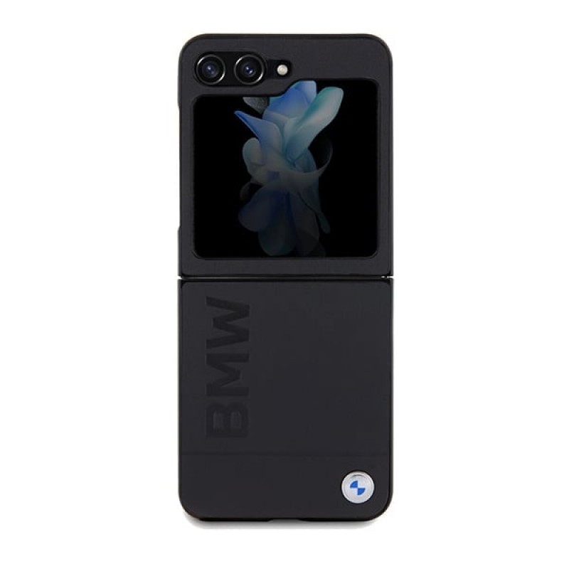 BMW BMHCZF5SLLBK Leather Hot Stamp hardcase voor Samsung Galaxy Z Flip5, zwart