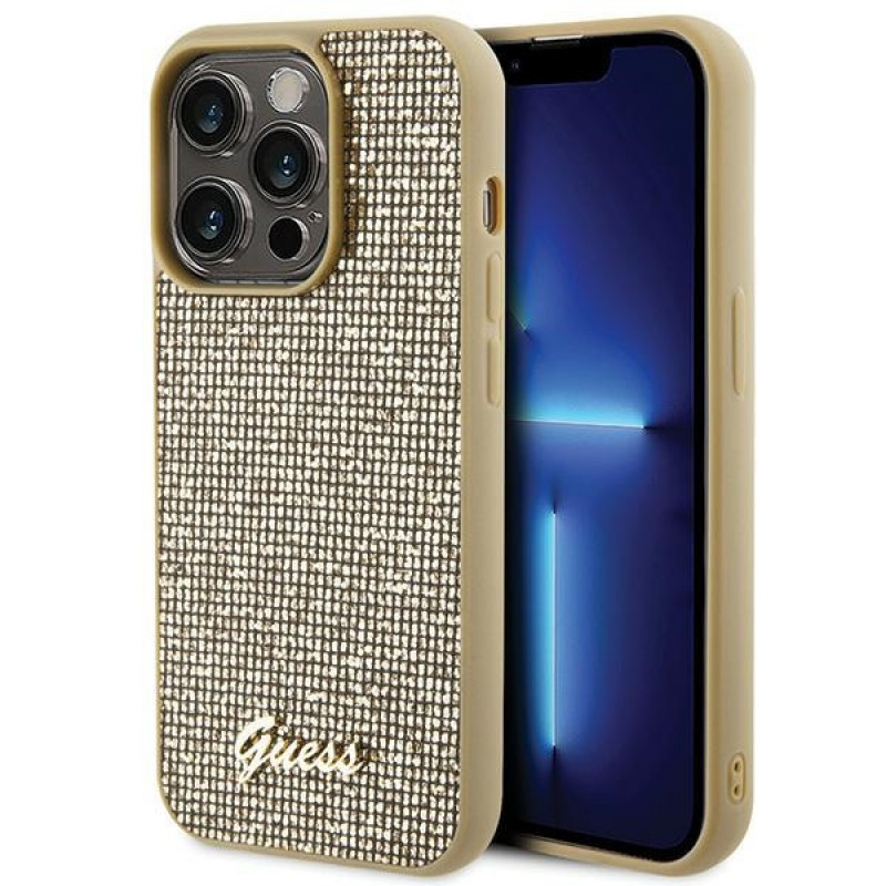 Guess GUHCP15LPMSDGSD Disco Metal Script hardcase voor Apple iPhone 15 Pro, goud