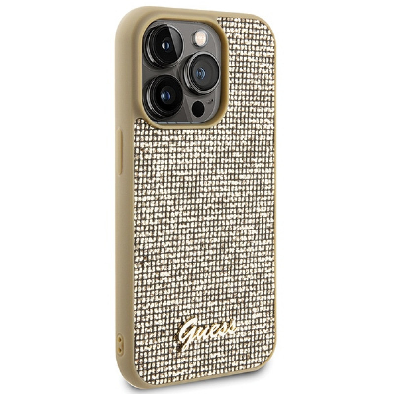 Guess GUHCP15LPMSDGSD Disco Metal Script hardcase voor Apple iPhone 15 Pro, goud