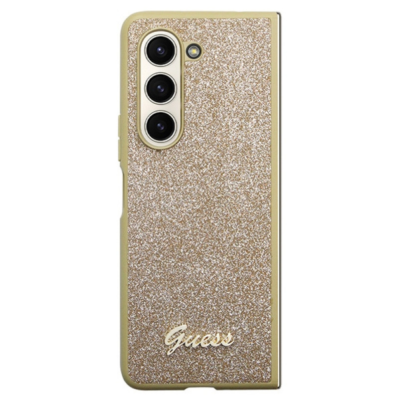 Guess GUHCZFD5HGGSHD Glitter Script hardcase voor Samsung Galaxy Z Fold5, goud