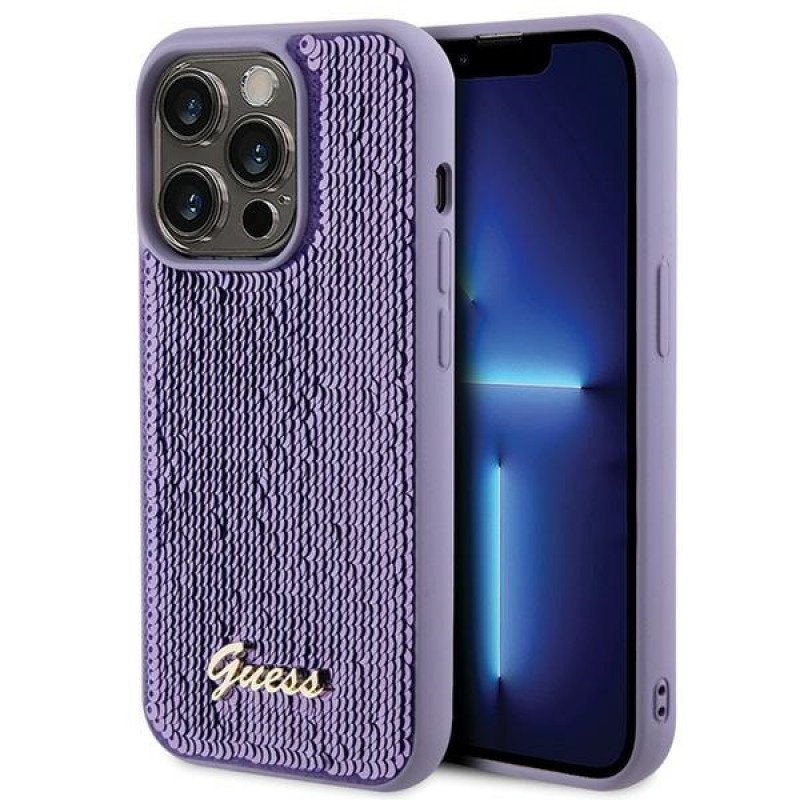 Guess GUHCP15XPSFDGSU Sequin Script Metal hardcase voor Apple iPhone 15 Pro Max, paars