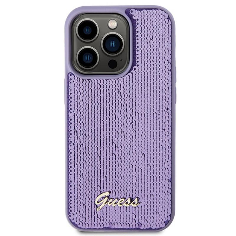 Guess GUHCP15XPSFDGSU Sequin Script Metal hardcase voor Apple iPhone 15 Pro Max, paars
