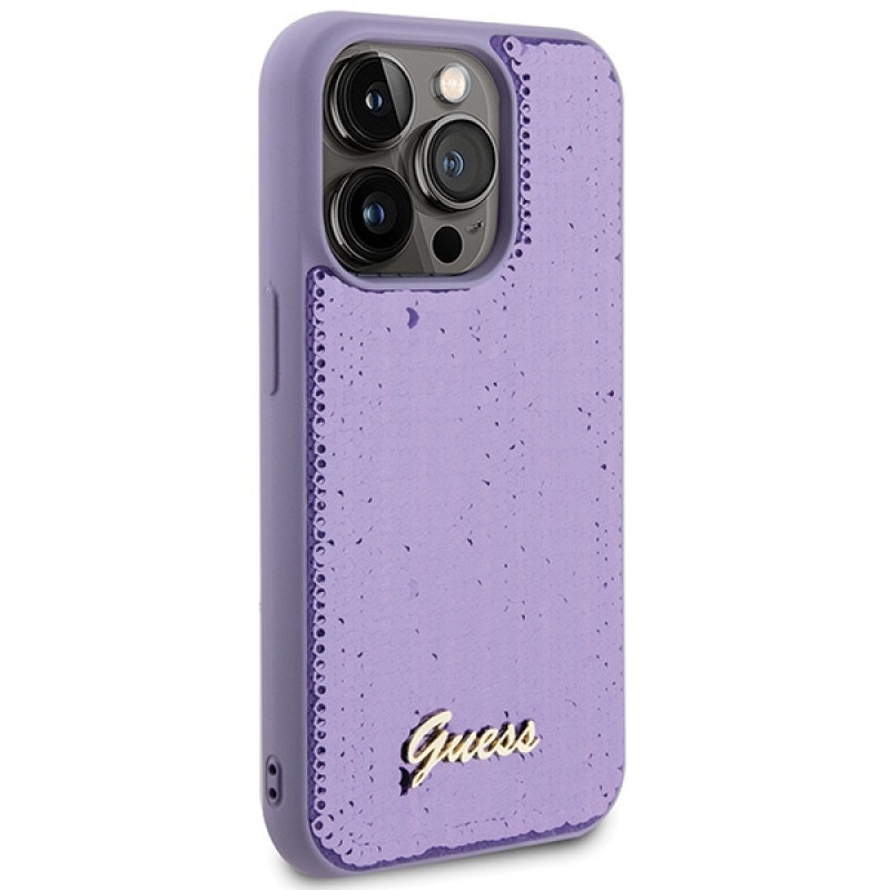 Guess GUHCP15XPSFDGSU Sequin Script Metal hardcase voor Apple iPhone 15 Pro Max, paars