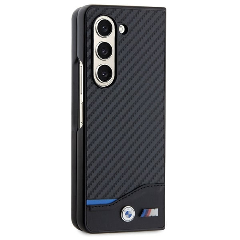 BMW BMHCZFD522NBCK Leather Carbon hardcase voor Samsung Galaxy Z Fold5, zwart