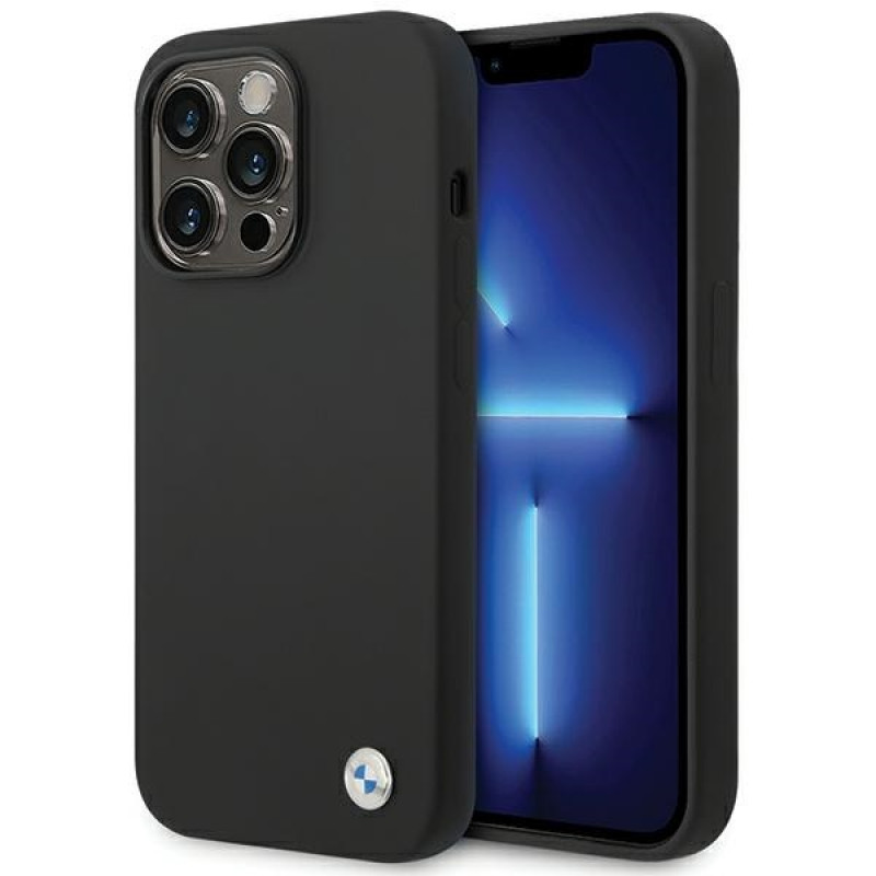 BMW BMHCP15LSILBK Apple iPhone 15 Pro silicone hoesje met metalen logo, zwart