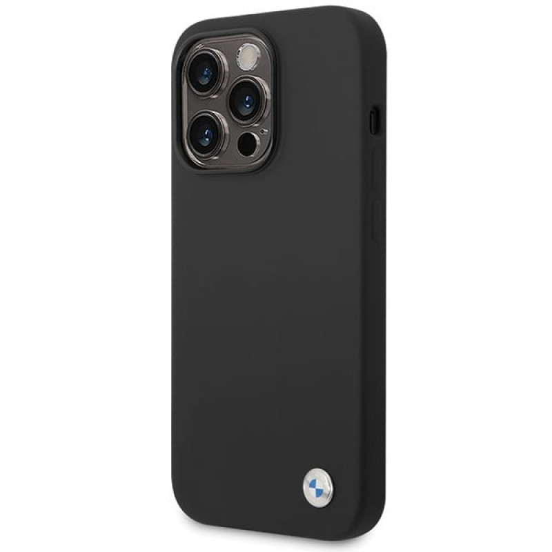 BMW BMHCP15LSILBK Apple iPhone 15 Pro silicone hoesje met metalen logo, zwart