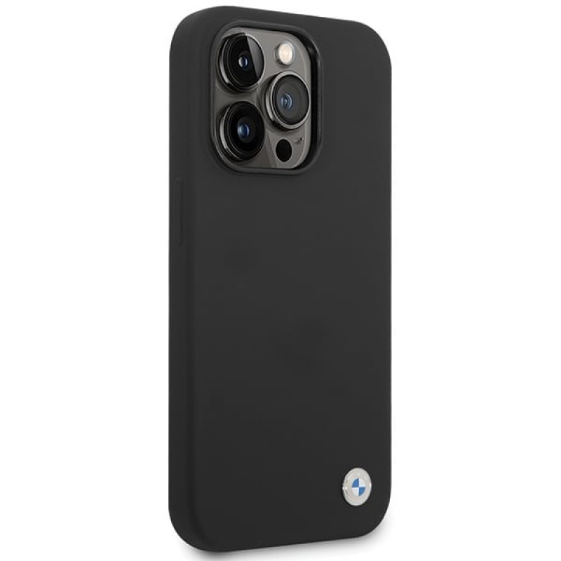 BMW BMHCP15LSILBK Apple iPhone 15 Pro silicone hoesje met metalen logo, zwart