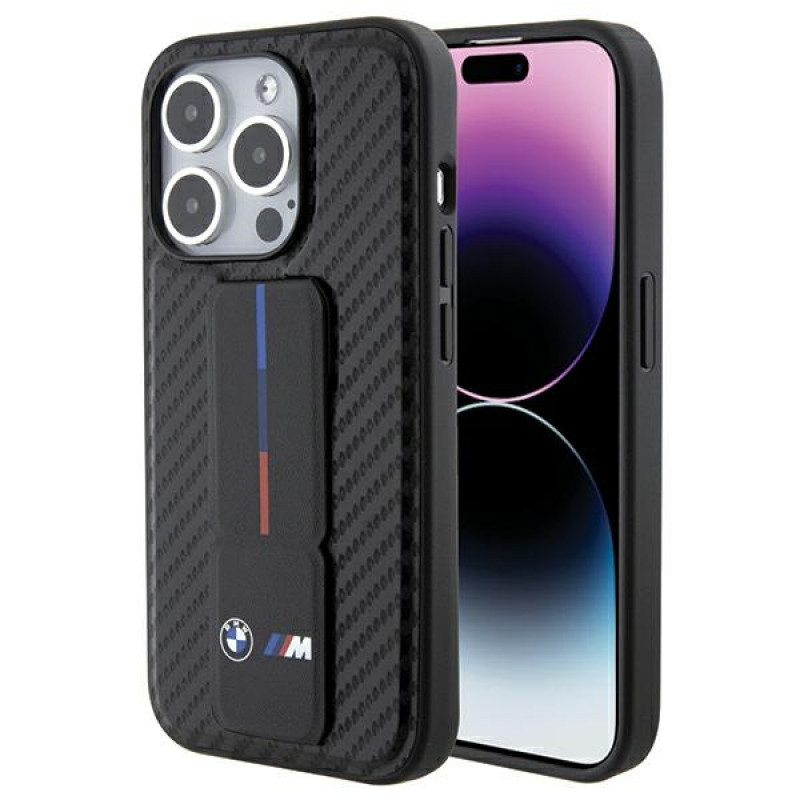 BMW BMHCP15LGSPCCK Apple iPhone 15 Pro hardcase Grip Stand Smooth & Carbon, zwart