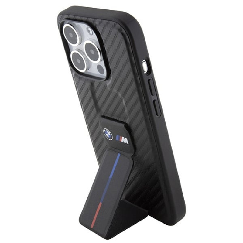 BMW BMHCP15LGSPCCK Apple iPhone 15 Pro hardcase Grip Stand Smooth & Carbon, zwart