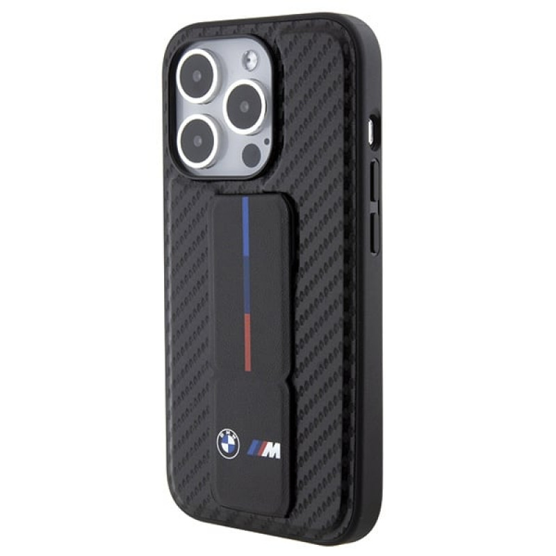 BMW BMHCP15LGSPCCK Apple iPhone 15 Pro hardcase Grip Stand Smooth & Carbon, zwart