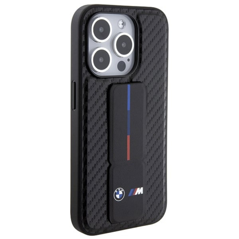 BMW BMHCP15LGSPCCK Apple iPhone 15 Pro hardcase Grip Stand Smooth & Carbon, zwart
