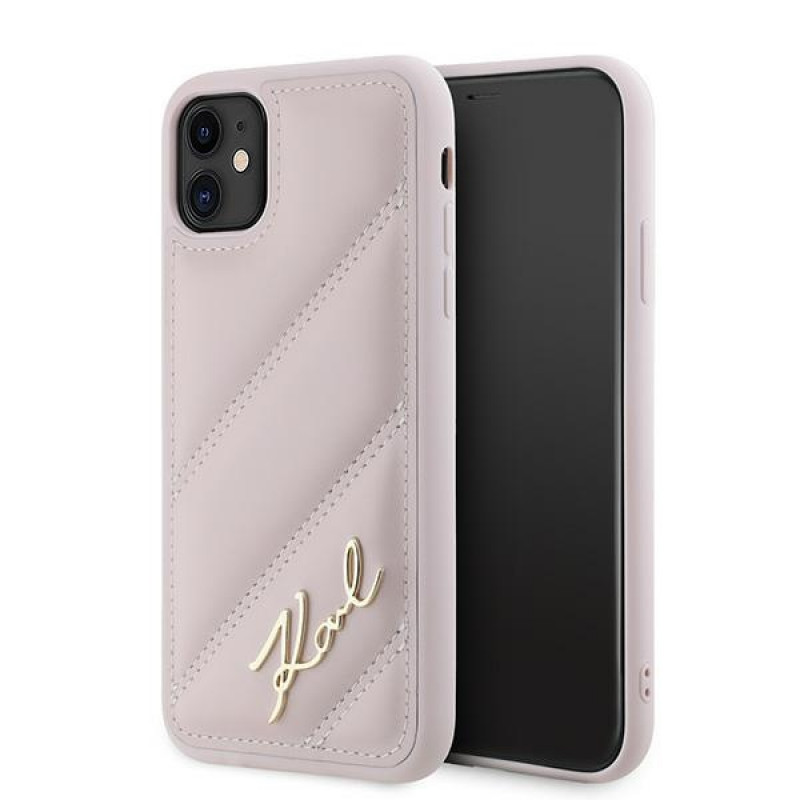 Karl Lagerfeld KLHCN61PQDSMGP Apple iPhone 11 / XR hardcase Diagonal Quilted Script, roze