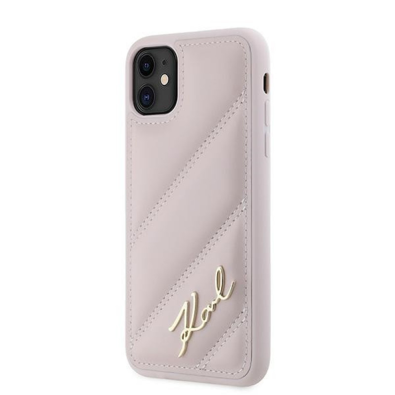 Karl Lagerfeld KLHCN61PQDSMGP Apple iPhone 11 / XR hardcase Diagonal Quilted Script, roze
