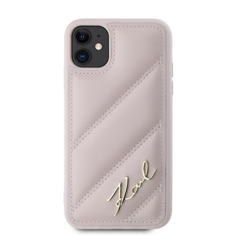Karl Lagerfeld KLHCN61PQDSMGP Apple iPhone 11 / XR hardcase Diagonal Quilted Script, roze