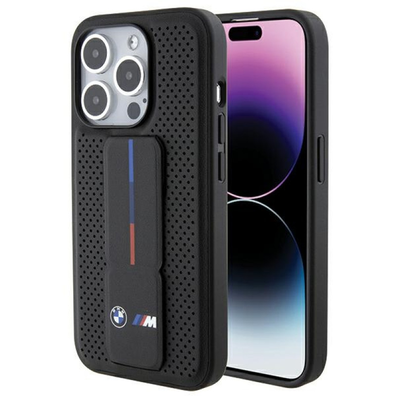 BMW BMHCP15LGSPPRK Apple iPhone 15 Pro hardcase Grip Stand Smooth & Perforated, zwart