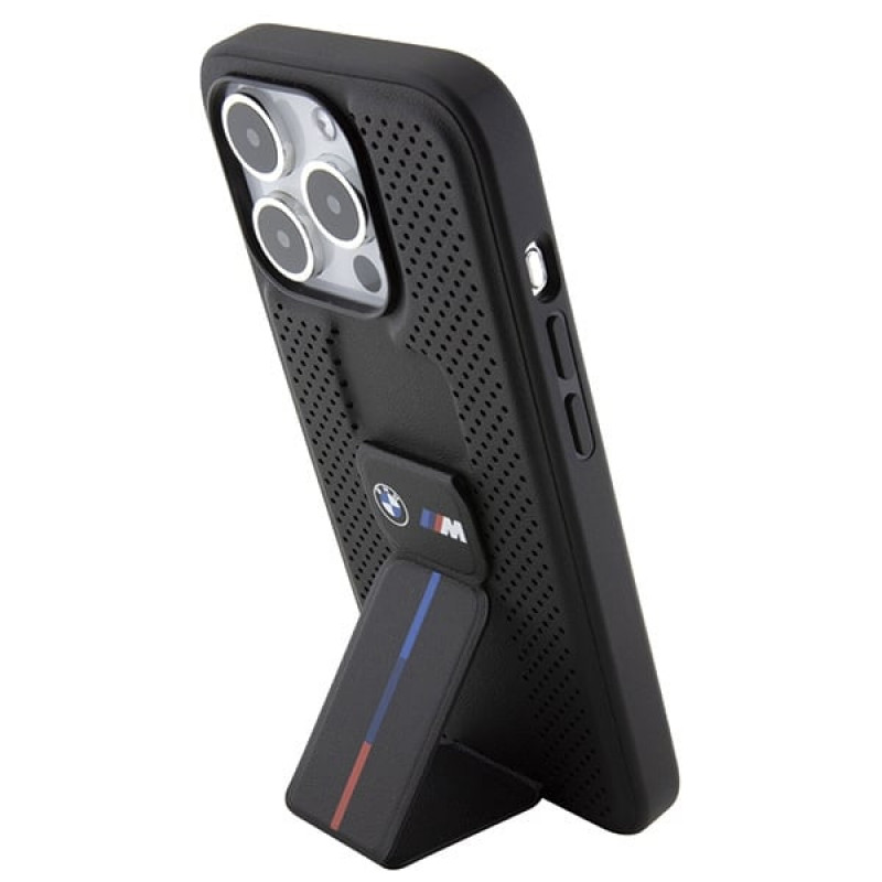 BMW BMHCP15LGSPPRK Apple iPhone 15 Pro hardcase Grip Stand Smooth & Perforated, zwart