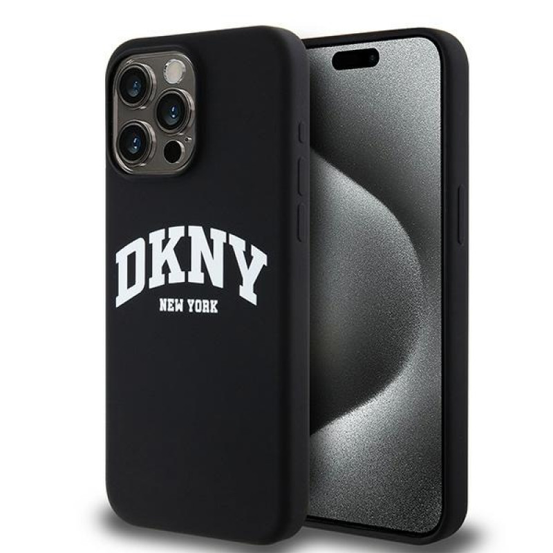 DKNY Apple iPhone 15 Pro Max hardcase Liquid Silicone White Printed Logo MagSafe, zwart
