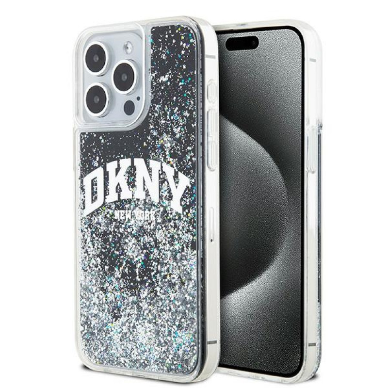 DKNY Apple iPhone 15 Pro Max hardcase Liquid Glitter Big Logo, zwart