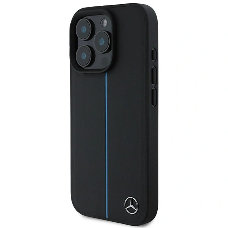 Mercedes MEHMP16L23RURBK Apple iPhone 16 Pro hardcase MB Blue Line Leather MagSafe, zwart
