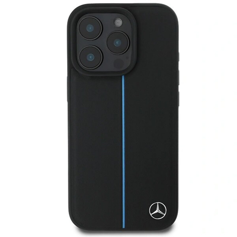 Mercedes MEHMP16L23RURBK Apple iPhone 16 Pro hardcase MB Blue Line Leather MagSafe, zwart
