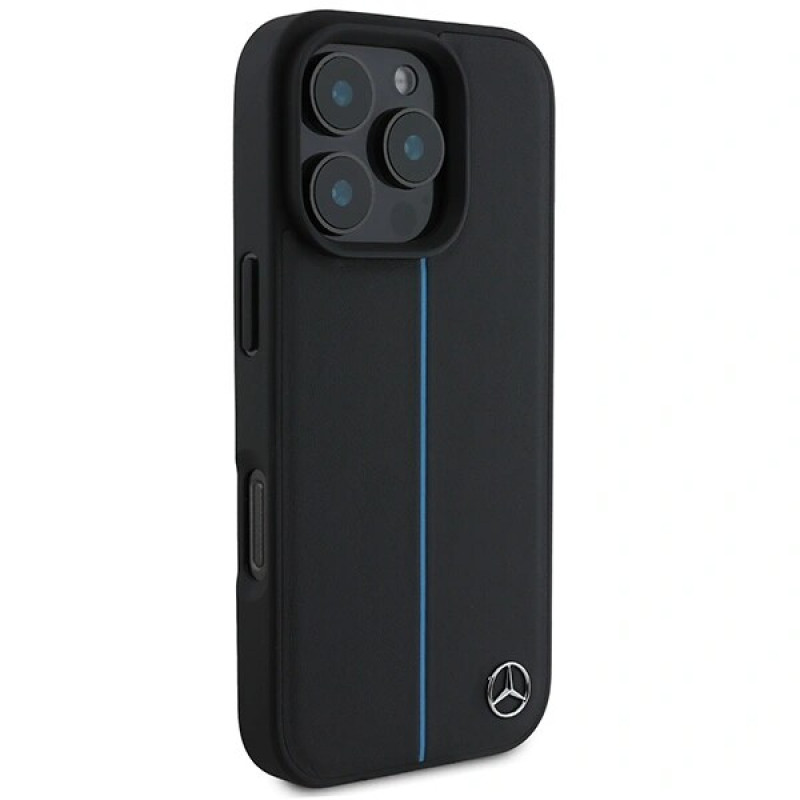 Mercedes MEHMP16L23RURBK Apple iPhone 16 Pro hardcase MB Blue Line Leather MagSafe, zwart