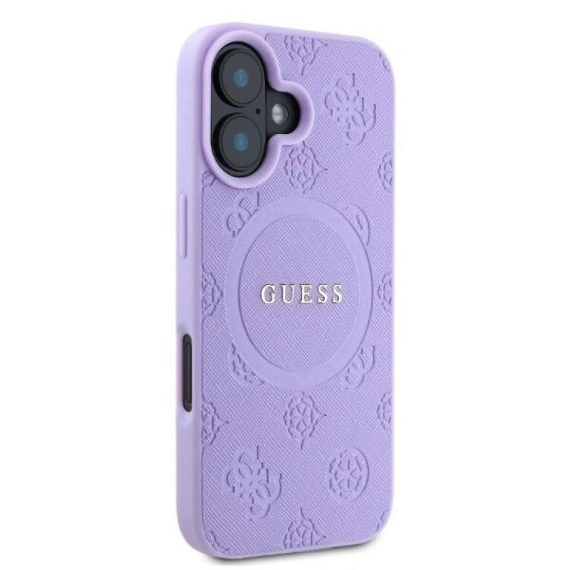 Guess Saffiano Peony Stamp MagSafe-hoesje voor Apple iPhone 16, paars