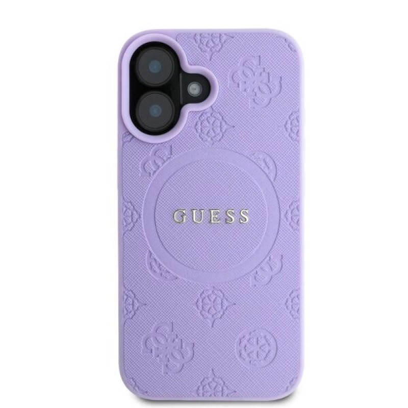 Guess Saffiano Peony Stamp MagSafe-hoesje voor Apple iPhone 16, paars
