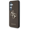 Guess Grained Big 4G Logo Small Classic Logo Hard Case voor Samsung Galaxy S25+, bruin