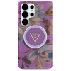 Guess Glitter Flowers Triangle Buttons MagSafe-hoesje voor Samsung Galaxy S25 Ultra, paars