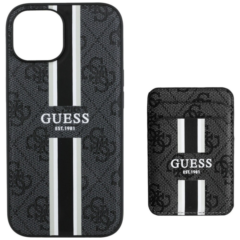 Guess 4G Stripes MagSafe Wallet Case voor Apple iPhone 15, zwart