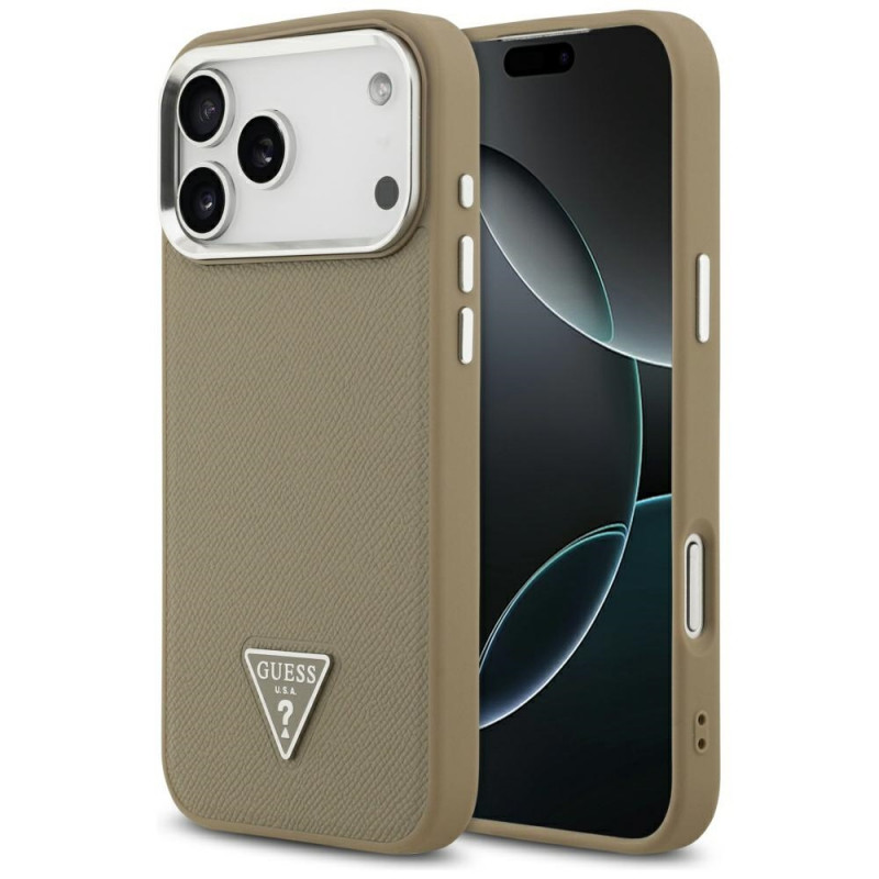 Guess Grained Triangle Logo MagSafe hard case voor Apple iPhone 17 Pro Max, bruin