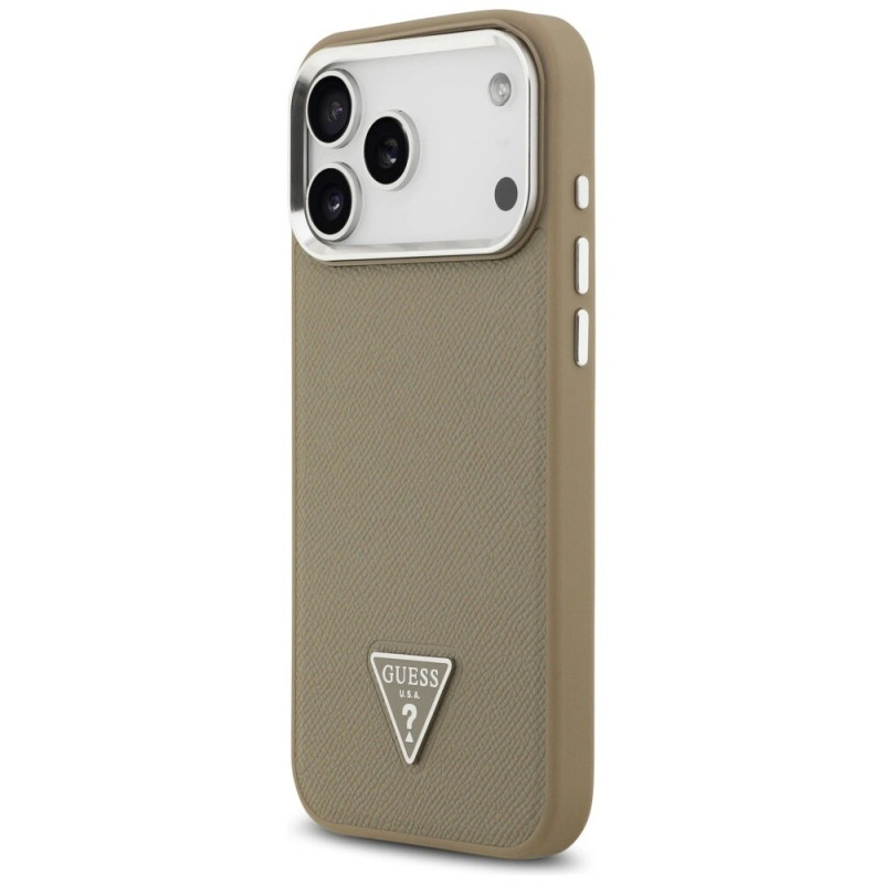 Guess Grained Triangle Logo MagSafe hard case voor Apple iPhone 17 Pro Max, bruin