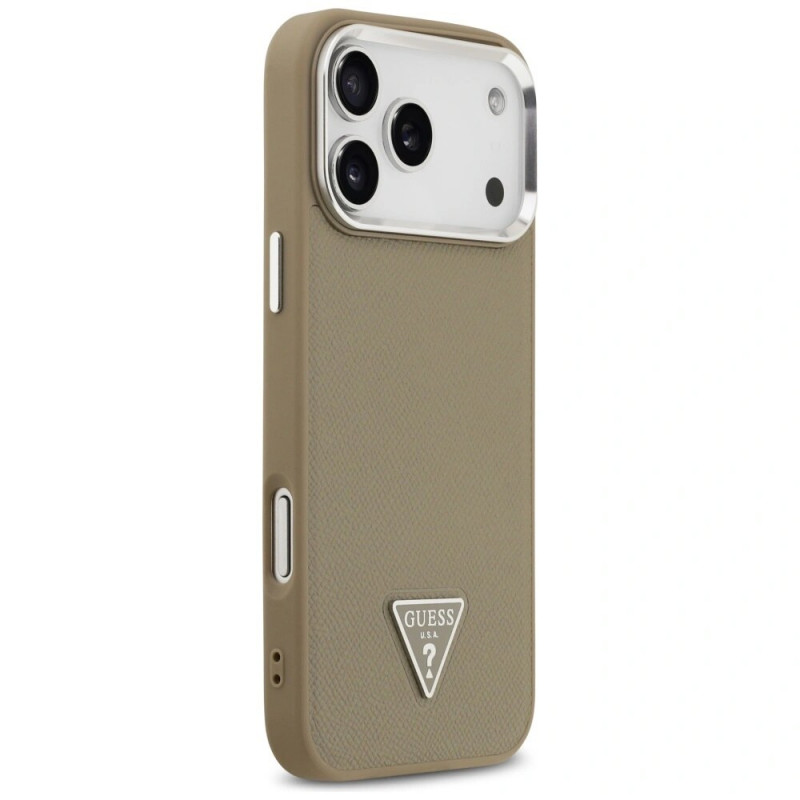 Guess Grained Triangle Logo MagSafe hard case voor Apple iPhone 17 Pro Max, bruin