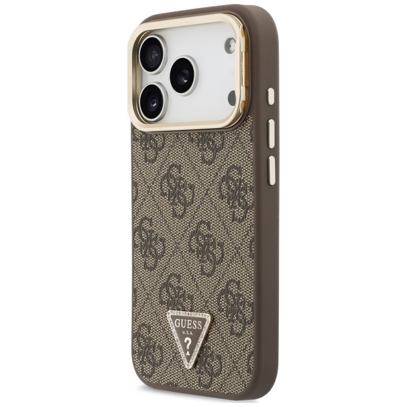 Guess 4G PU Triangle Logo & Stand Camera MagSafe-hoesje voor Apple iPhone 18 Pro Max / 17 Pro Max, bruin