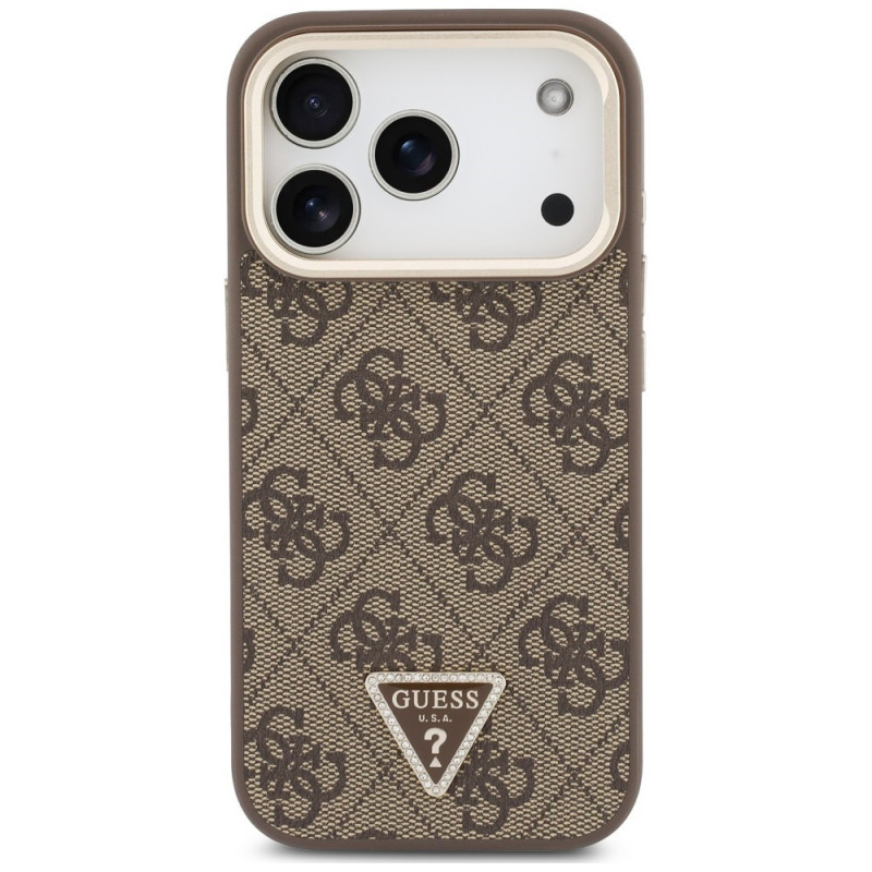 Guess 4G PU Triangle Logo & Stand Camera MagSafe-hoesje voor Apple iPhone 18 Pro Max / 17 Pro Max, bruin