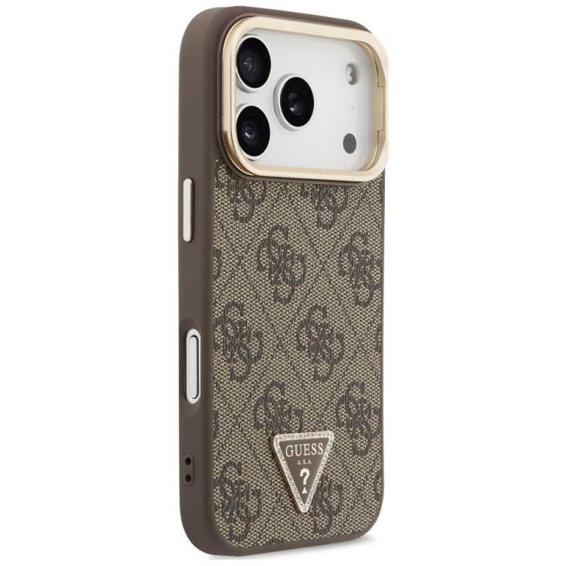 Guess 4G PU Triangle Logo & Stand Camera MagSafe-hoesje voor Apple iPhone 18 Pro Max / 17 Pro Max, bruin