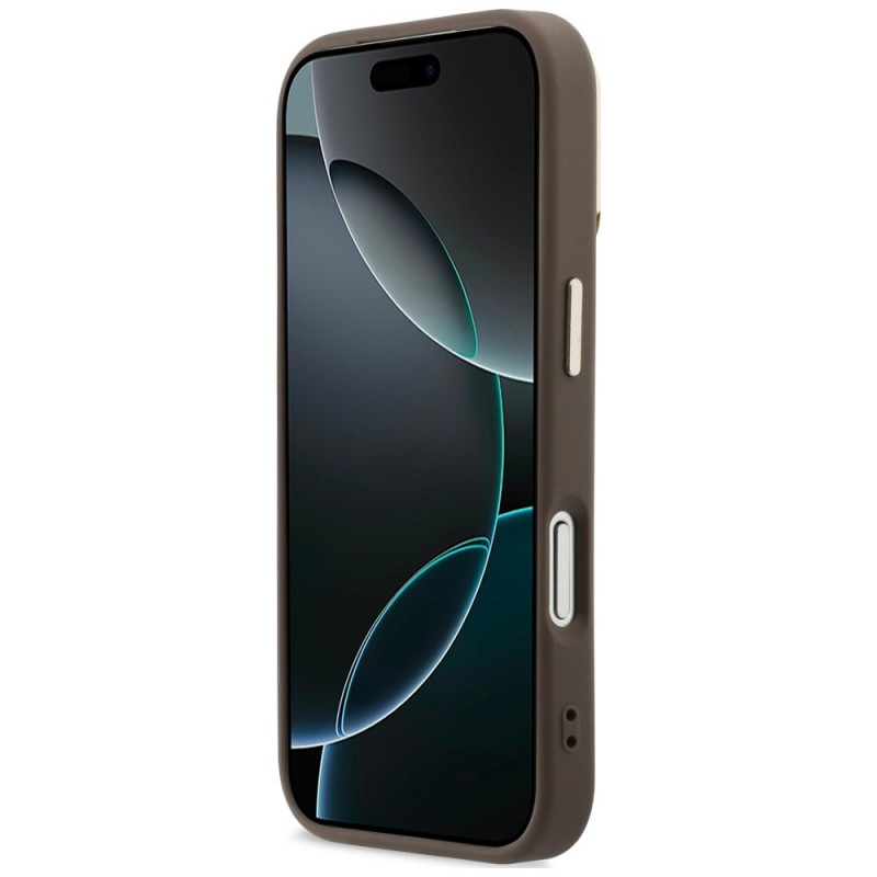 Guess 4G PU Triangle Logo & Stand Camera MagSafe-hoesje voor Apple iPhone 18 Pro Max / 17 Pro Max, bruin