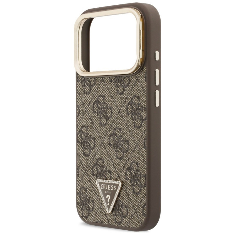 Guess 4G PU Triangle Logo & Stand Camera MagSafe-hoesje voor Apple iPhone 18 Pro Max / 17 Pro Max, bruin
