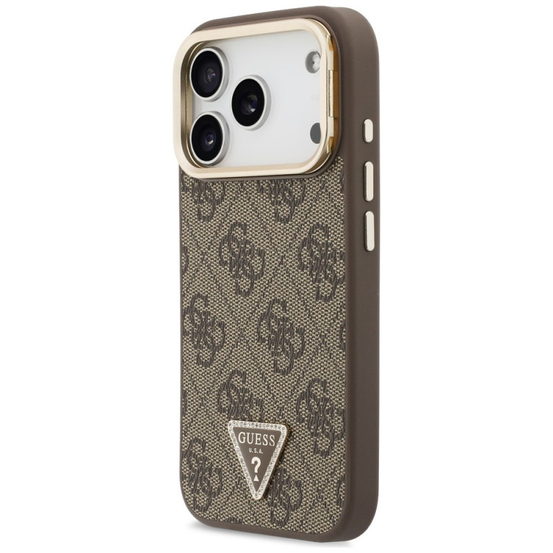 Guess 4G PU Triangle Logo & Stand Camera MagSafe-hoesje voor Apple iPhone 18 Pro / 17 Pro, bruin