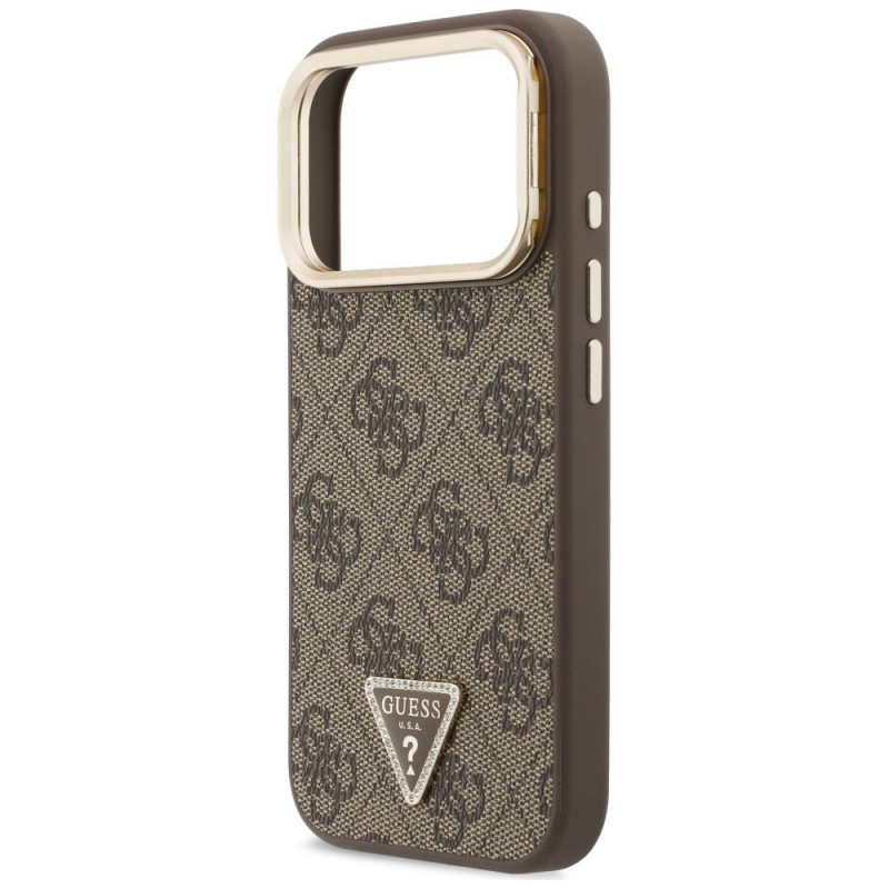 Guess 4G PU Triangle Logo & Stand Camera MagSafe-hoesje voor Apple iPhone 18 Pro / 17 Pro, bruin