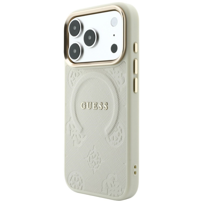 Guess Saffiano Peony & Ring MagSafe-hoesje voor Apple iPhone 18 Pro / 17 Pro, beige