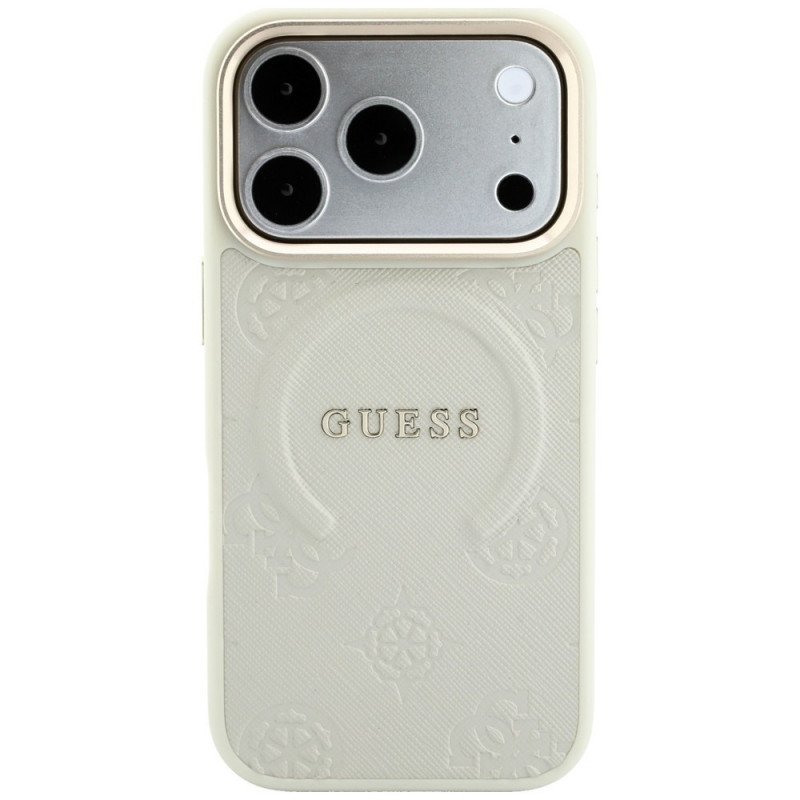 Guess Saffiano Peony & Ring MagSafe-hoesje voor Apple iPhone 18 Pro / 17 Pro, beige
