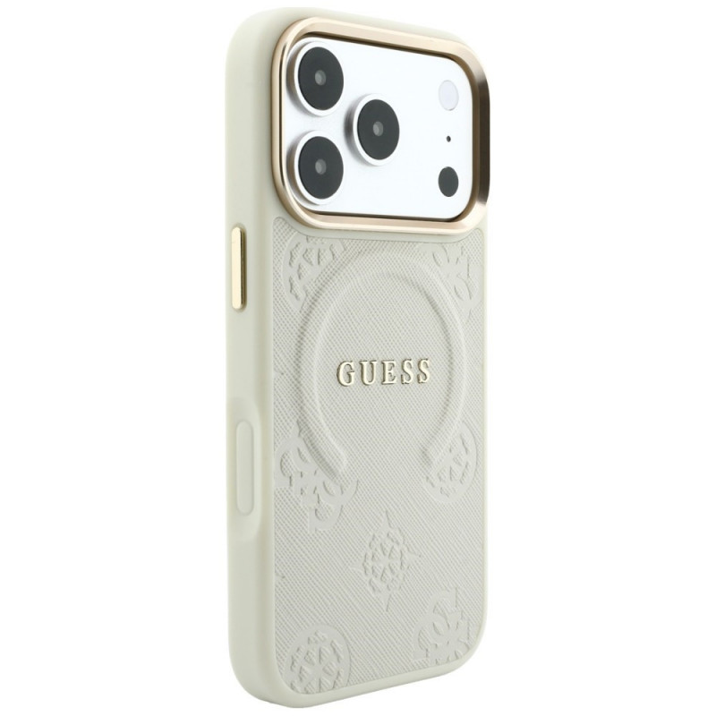 Guess Saffiano Peony & Ring MagSafe-hoesje voor Apple iPhone 18 Pro / 17 Pro, beige
